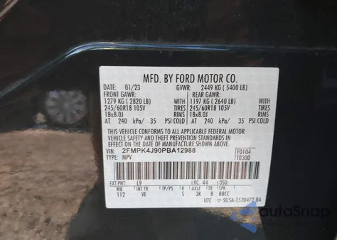 2023 Ford Edge Sel из США, поврежденный, VIN 2FMPK4J90PBA12988